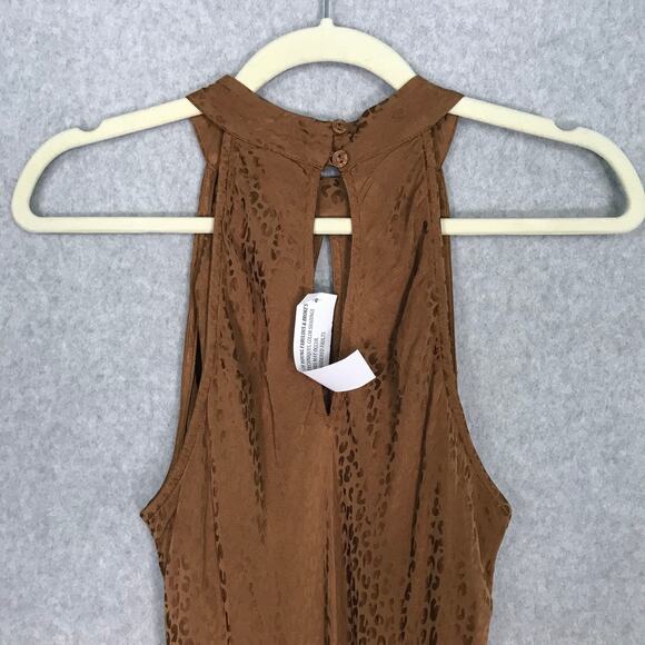 Young Fabulous Broke Dress Medium Brown Satin Slip Leopard Satin Stretch Halter - Picture 6 of 10